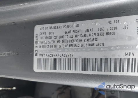 2004 Porsche Cayenne из США, поврежденный, VIN WP1AA29PX4LA22717